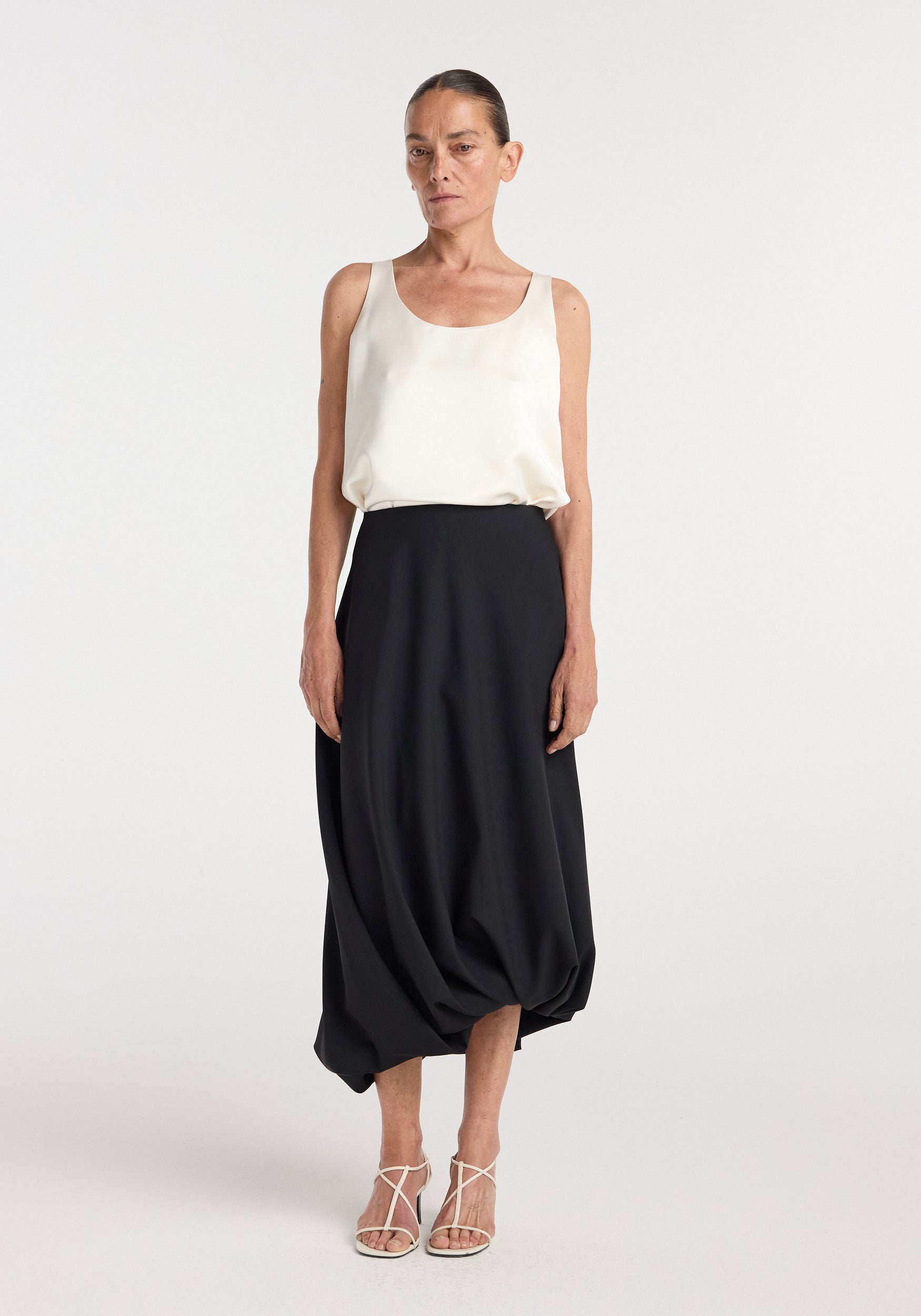 Satin Scoop-Neck Top | Ivory