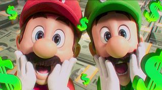 The Mario bros surrounded by money