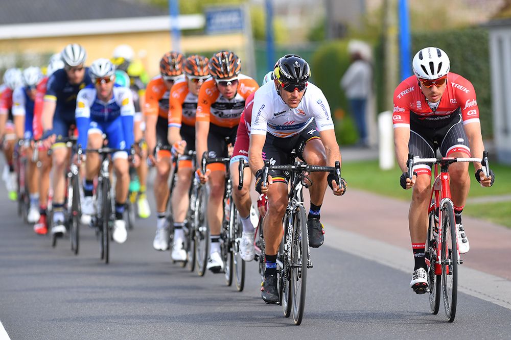 Philippe Gilbert in the leader's jersey during stage 2 at the Three Days of De Panne