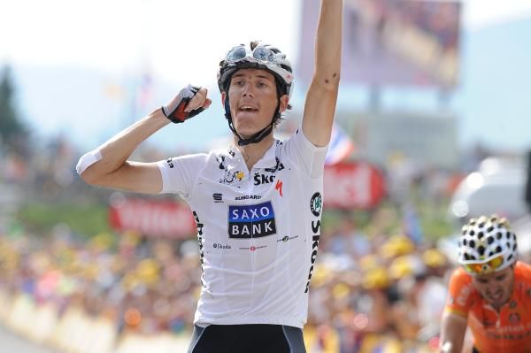 Andy Schleck (Saxo Bank) wins the stage in the white jersey