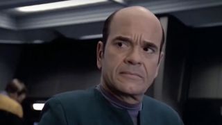 Robert Picardo's The Doctor looking intently in Star Trek: Voyager