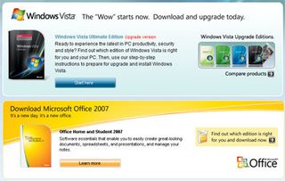 Windows Marketplace customers who visit the site now will be bombarded with ads for Windows Vista and Office 2007.