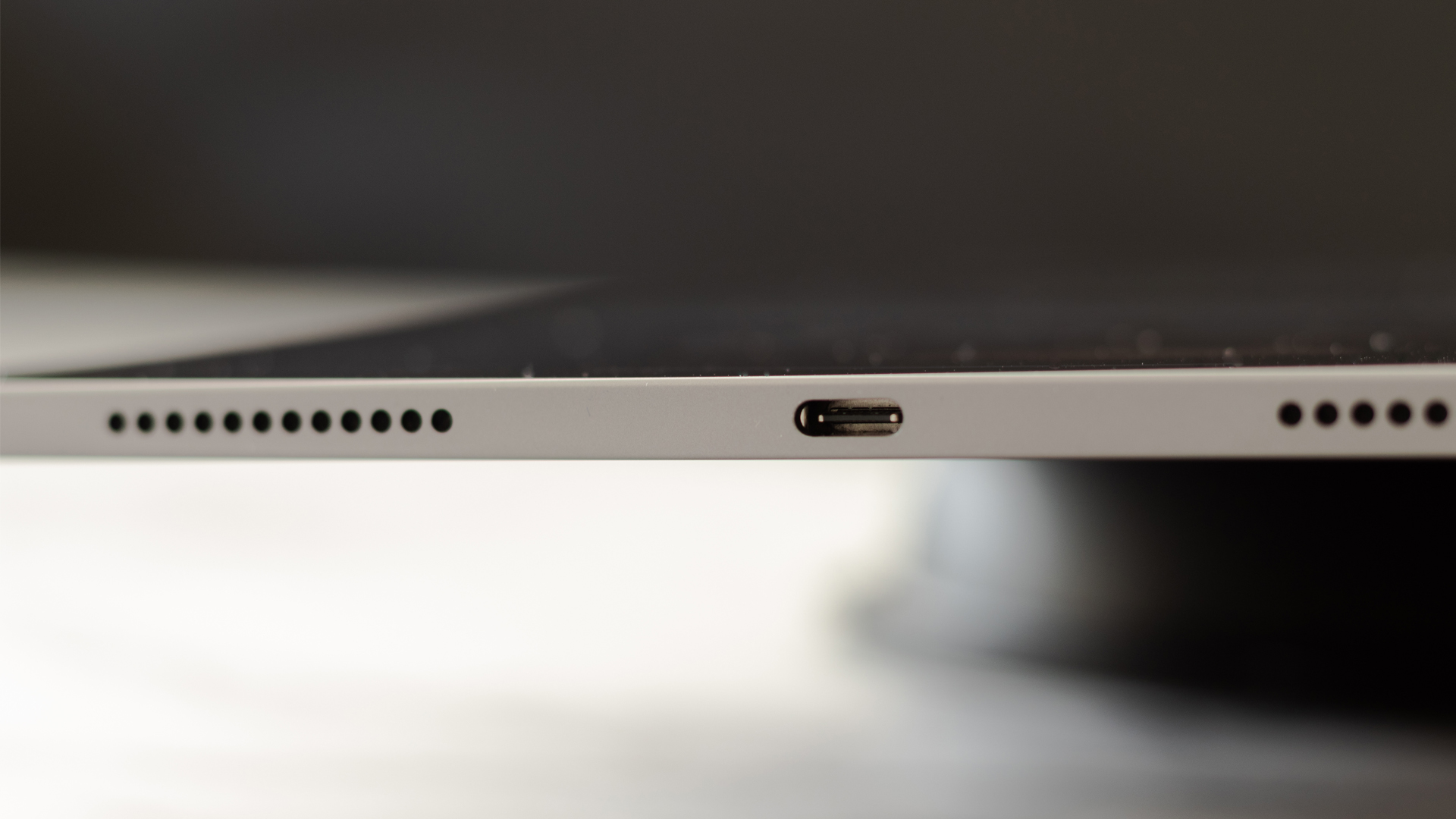 A closeup of the Apple iPad Air's USB-C port