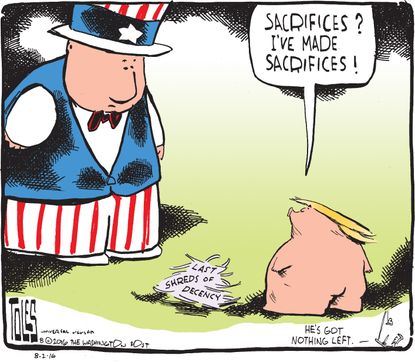 Political cartoon U.S. Trump decency sacrifice