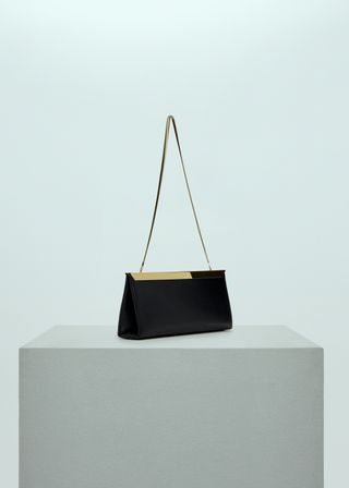 Leather Clutch Bag With Metal Chain