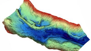 Image of an esker (a sedimentary cast of a meltwater channel formed beneath an ice sheet) that we have found within a tunnel valley using the new 3D seismic reflection data.