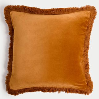 M&S Pure Cotton Velvet Fringed Cushion