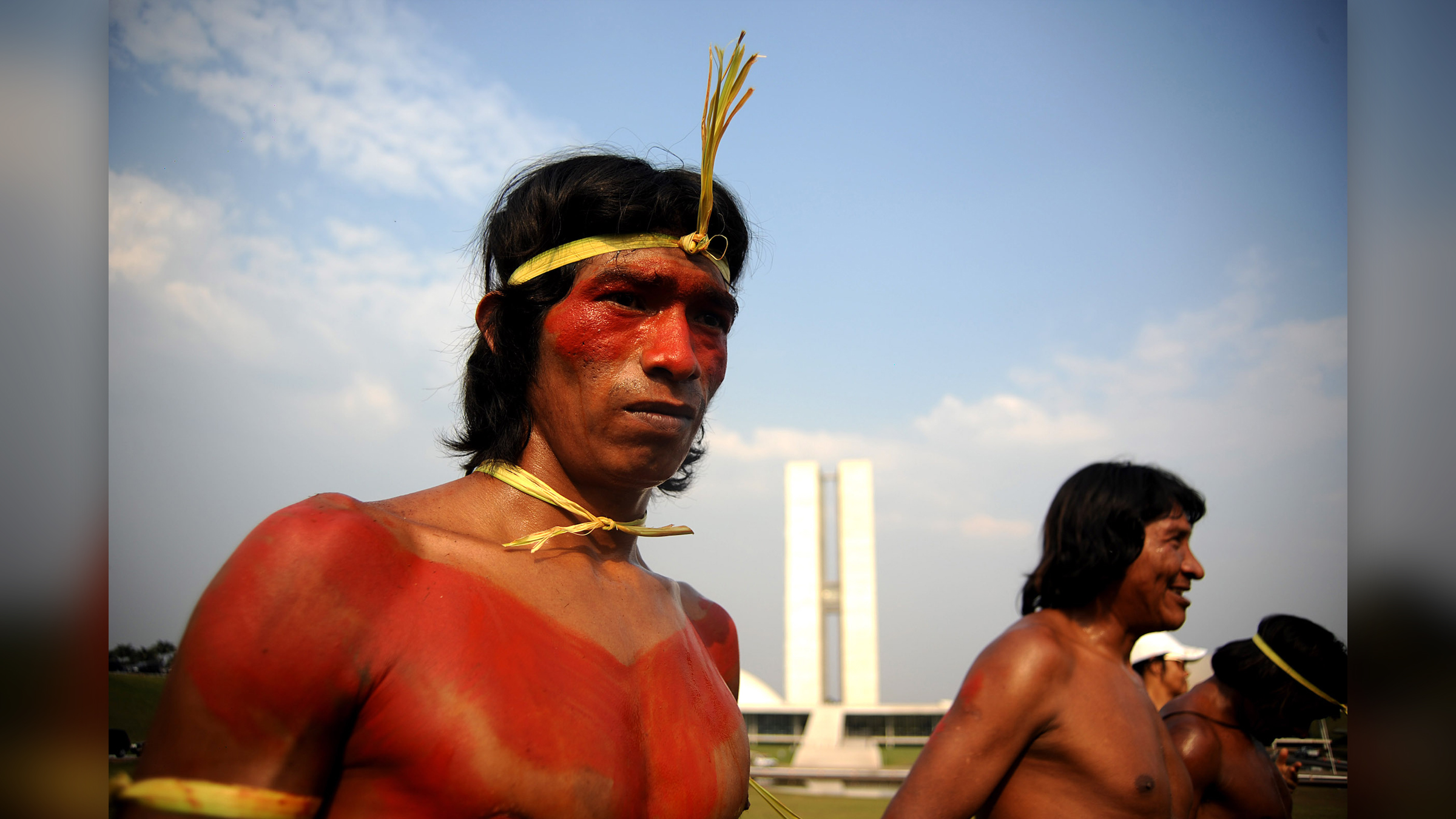 A Xavánte man in Brazil, just after the traditional logs race that was part of the Native Peoples Meeting in September 2012. The Xavánte people were included in a new study about the genetic connection between people in South America and Oceana.