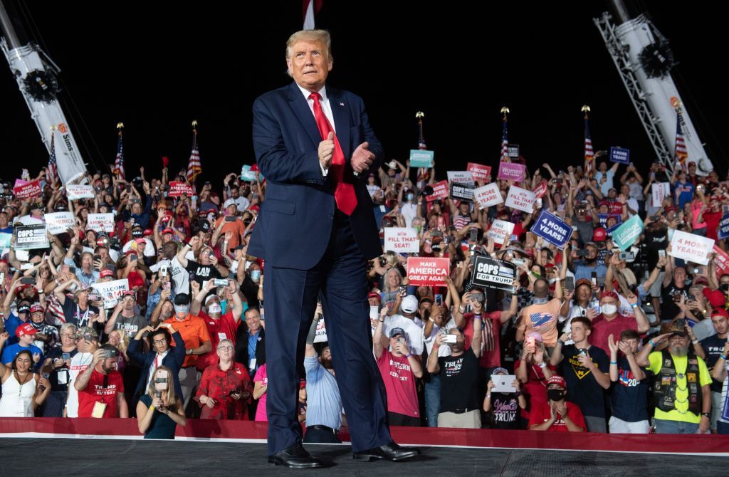 Donald Trump onstage at his rally in Sanford, Florida.