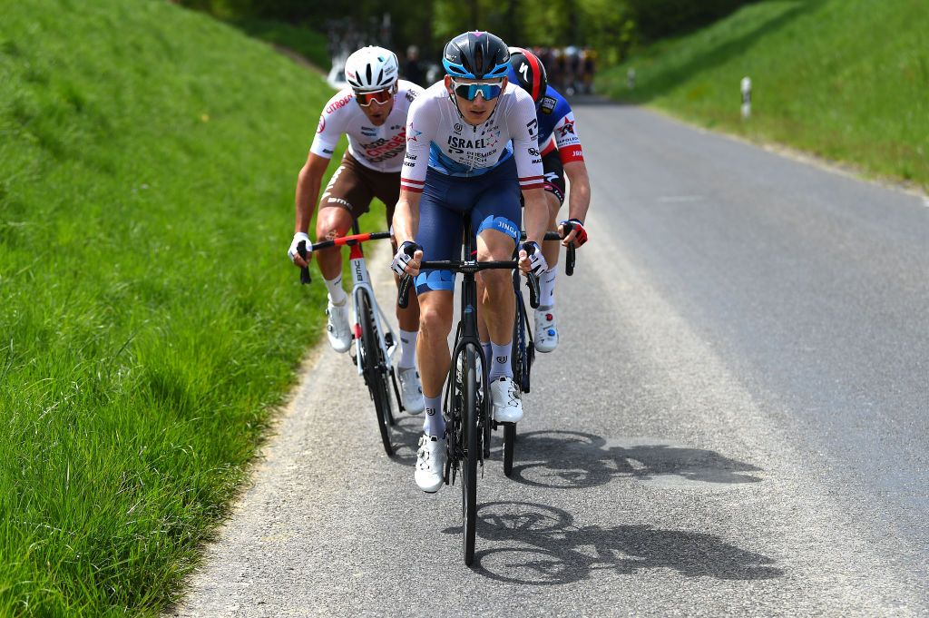 VALBROYE SWITZERLAND APRIL 29 Krists Neilands of Latvia and Team Israel Premier Tech attacks during the 75th Tour De Romandie 2022 Stage 3 a 1651km stage from Valbroye to Valbroye TDR2022 on April 29 2022 in Valbroyeon Switzerland Photo by Dario BelingheriGetty Images