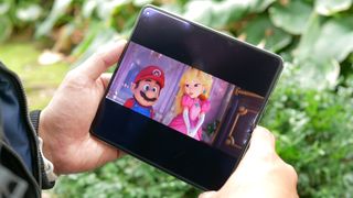 Super Mario Bros Movie trailer playing on the OnePlus Open.