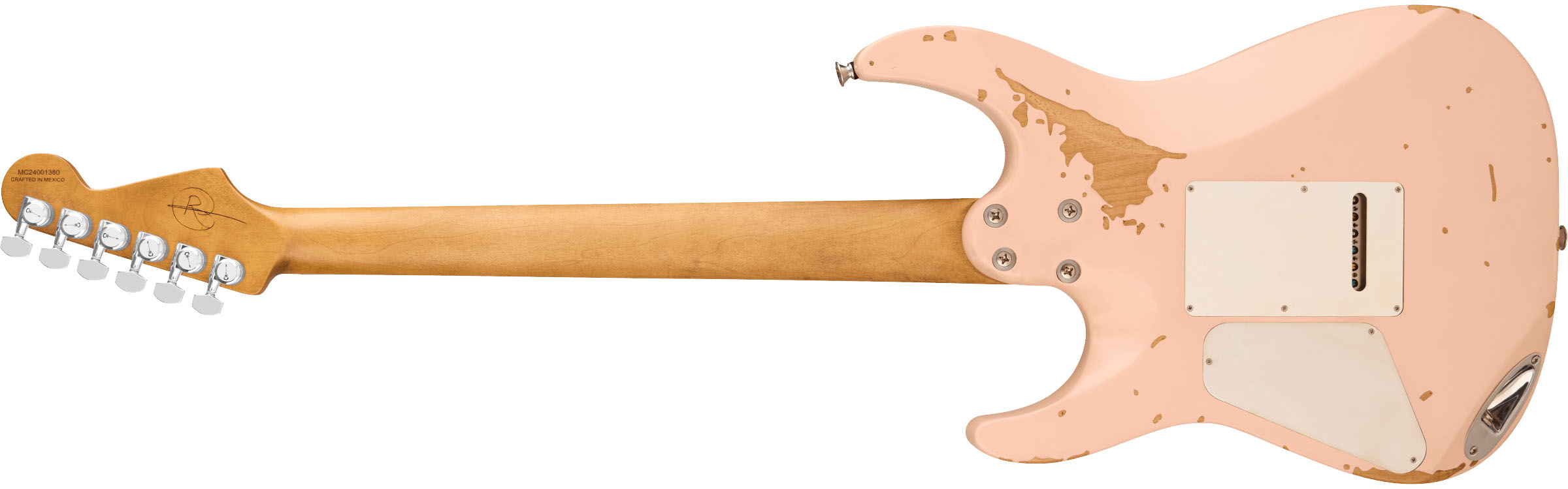 Charvel Rick Graham Signature Pro-Mod DK24 2PT MPL: the shell-pink finish has been distressed in the factory, revealing some of the body wood.