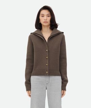 Women's Compact Wool Cardigan in Chestnut Melange