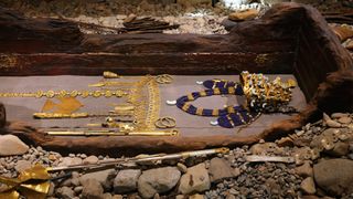 Ancient Silla kingdom royal treasure hoard found in royal tomb complex of Gyeongju, South Korea.