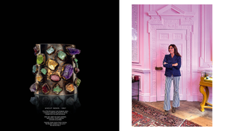 Solange Azagury-Partridge rough-gem set cuff and portrait of the designer