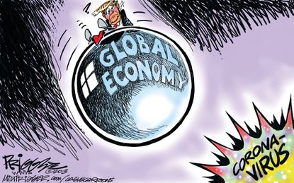 Political Cartoon U.S. Trump coronavirus global economy bombed