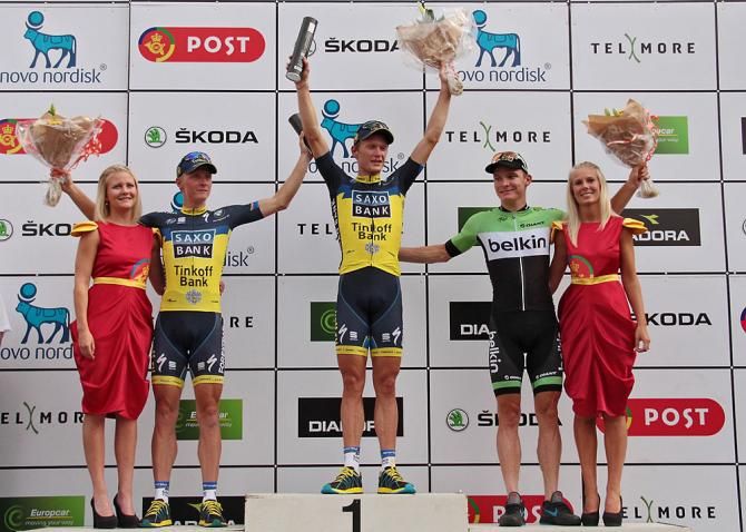Podium stage 2 Matti Breschel (Team Saxo-Tinkoff) 1st, Marko Kump (Team Saxo-Tinkoff) 2nd and Moreno Hofland (Team Belkin) 3rd