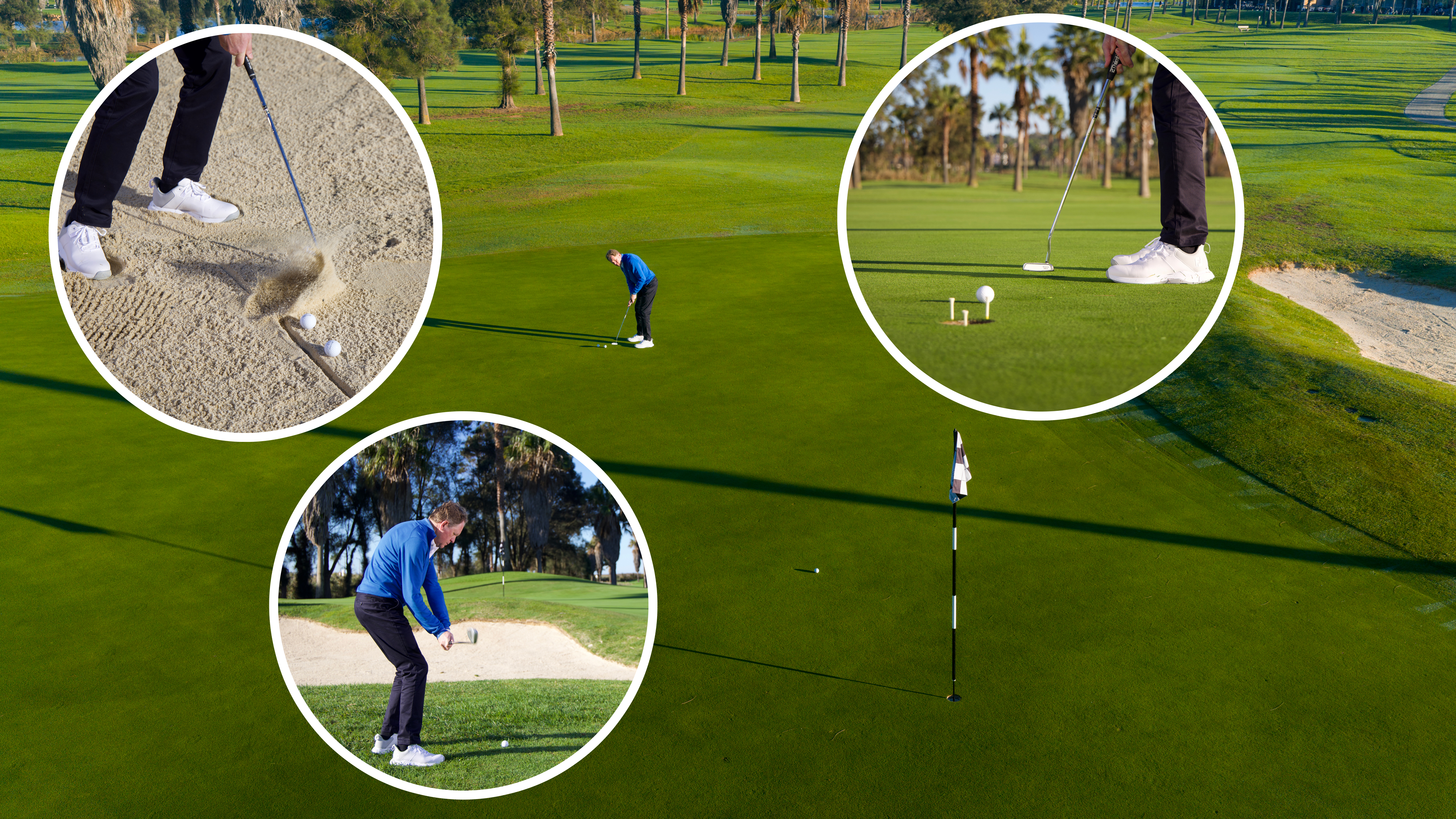 Keith Wood demonstrating key areas of his 30-minute short game practice routine, including long and short putting, chip shots and bunkers shots