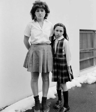 black and white images of girls in school uniform