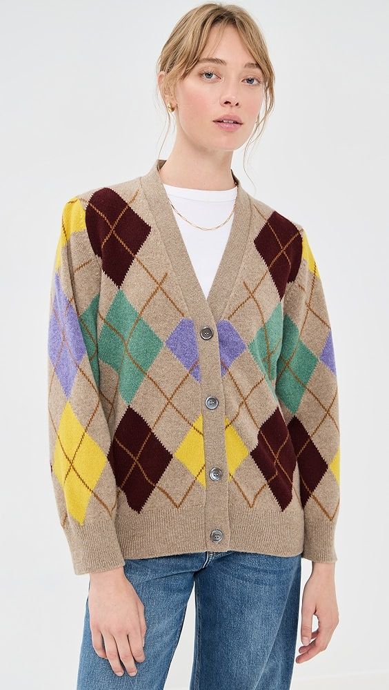 &amp;daughter Argyle Grandad Lambswool Cardigan