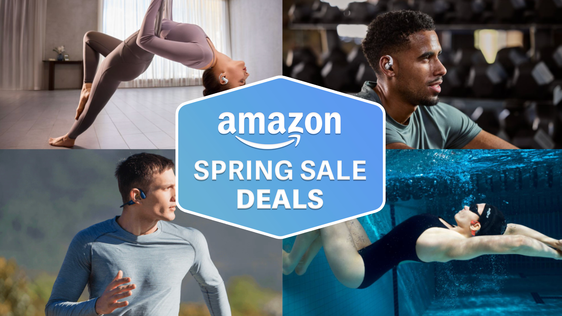 Collage of athletes using Shokz earbuds