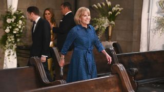 Leslie Charleson in a blue dress as Monica in General Hospital