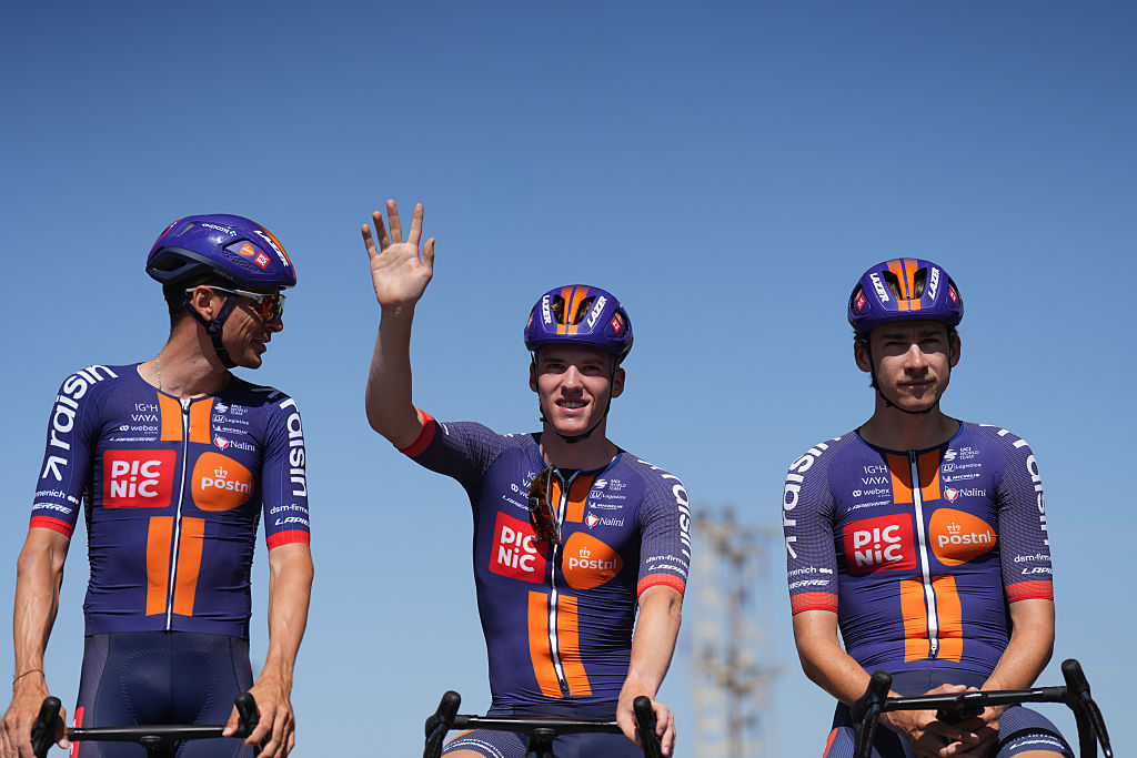 GRANOLLERS, BARCELONA, CATALONIA, SPAIN - JULY 06: The cyclists of Team Picnic PostNL during the third stage of the 2026 Tour de France, on 6 July 2026, in Granollers, Barcelona, Catalonia, Spain. The third stage of the Tour de France, covering 195 kilometres, is being held in an exceptional format without spectators or the advertising caravan in the final section due to the forest fires ravaging the area.[**********]. (Photo By David Zorrakino/Europa Press via Getty Images)