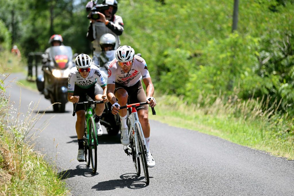 LES ANGLES FRANCE JUNE 18 Nans Peters of France and AG2R Citren Team competes in the breakaway during the 46th La Route dOccitanie La Depeche du Midi 2022 Stage 3 a 1887km stage from Sigean to Les Angles 1841m RDO2022 on June 18 2022 in Les Angles France Photo by Dario BelingheriGetty Images