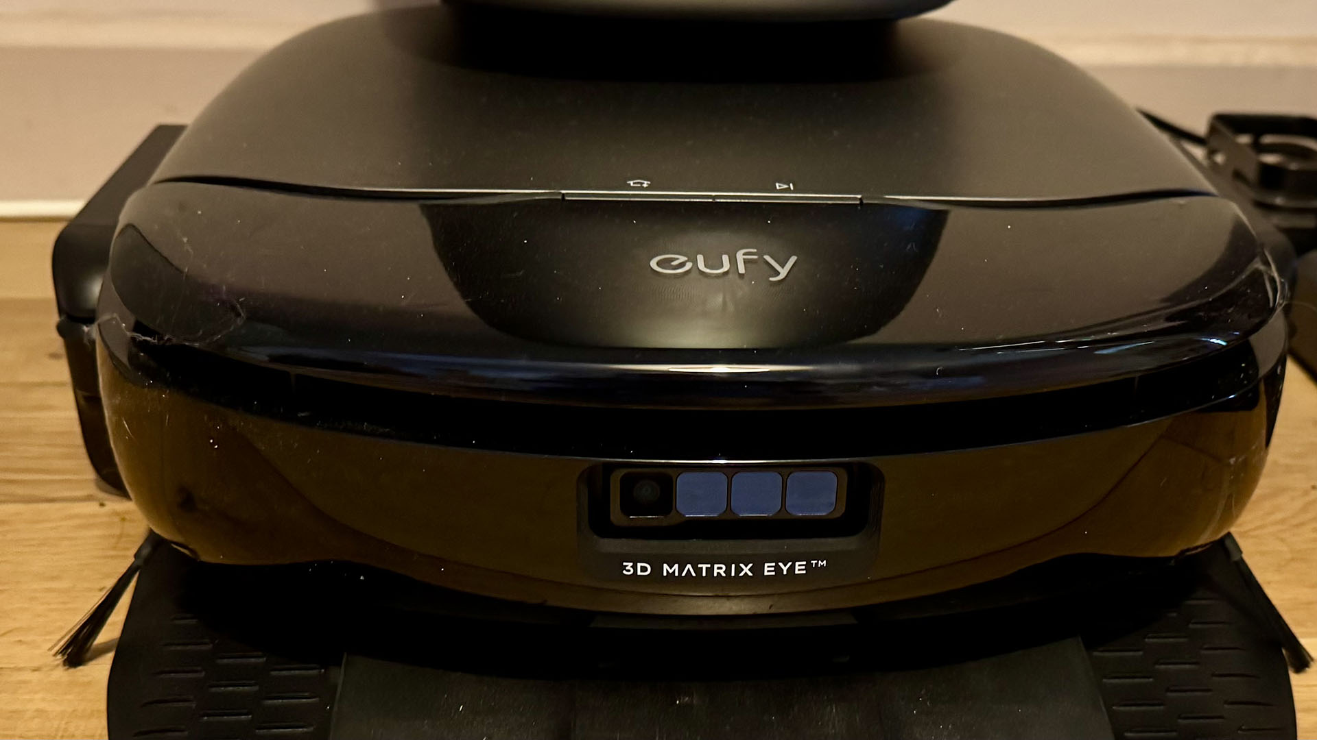 Eufy S1 Omni Pro's 3D MatrixEye obstacle avoidance system on the front of the robot vacuum