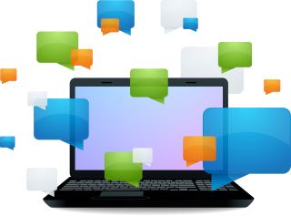 Laptop computer with colorful chat bubbles