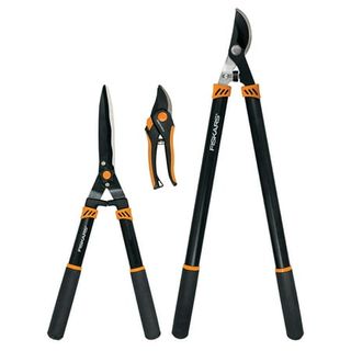 Fiskars Lopper and Pruner Garden Tool 3-Piece Set With Stainless Steel Blades, Black and Orange