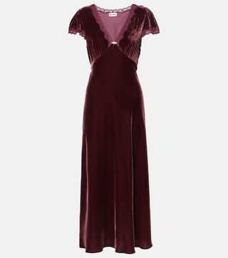 Clarice Lace-Trimmed Velvet Midi Dress