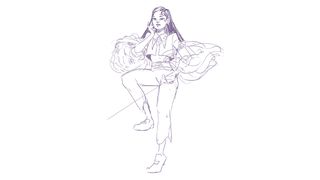 video game concept art tutorial; a line art sketch of a figure