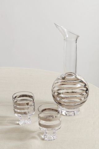 Twenty Tank painted glass decanter and cups set