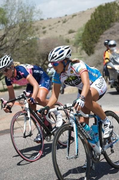 Carman Small (Colavita-Baci) and Alexis Rhodes (Vera Bradley) make the turn into the 50 mph wind.