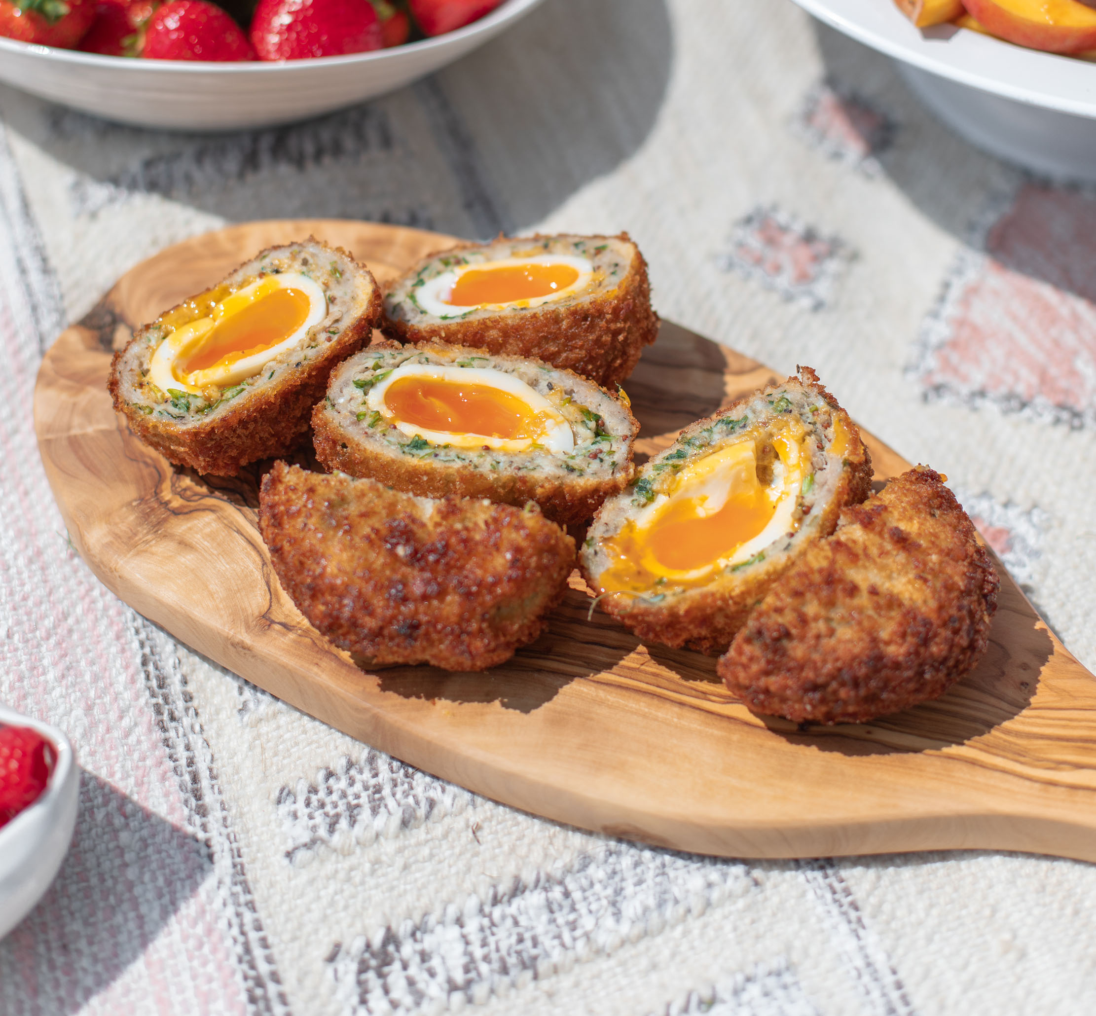 These scotch eggs were made by Doggart &amp; Squash, all styling and everything else you see comes from the Wedding Present Company.