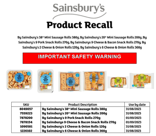 Sainsbury's pastry product recall notice