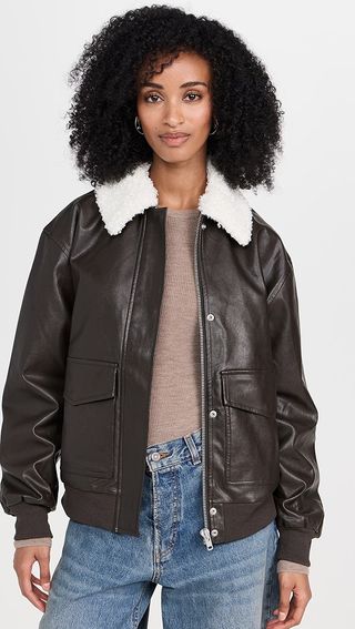 Wayf Bomber Jacket With Removable Shearling Collar