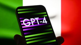 GPT-4 on mobile phone over flag of Italy
