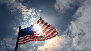 Flag, Sky, Cloud, Cumulus, Daytime, Flag of the united states, Atmosphere, Meteorological phenomenon, Stock photography, Wind,