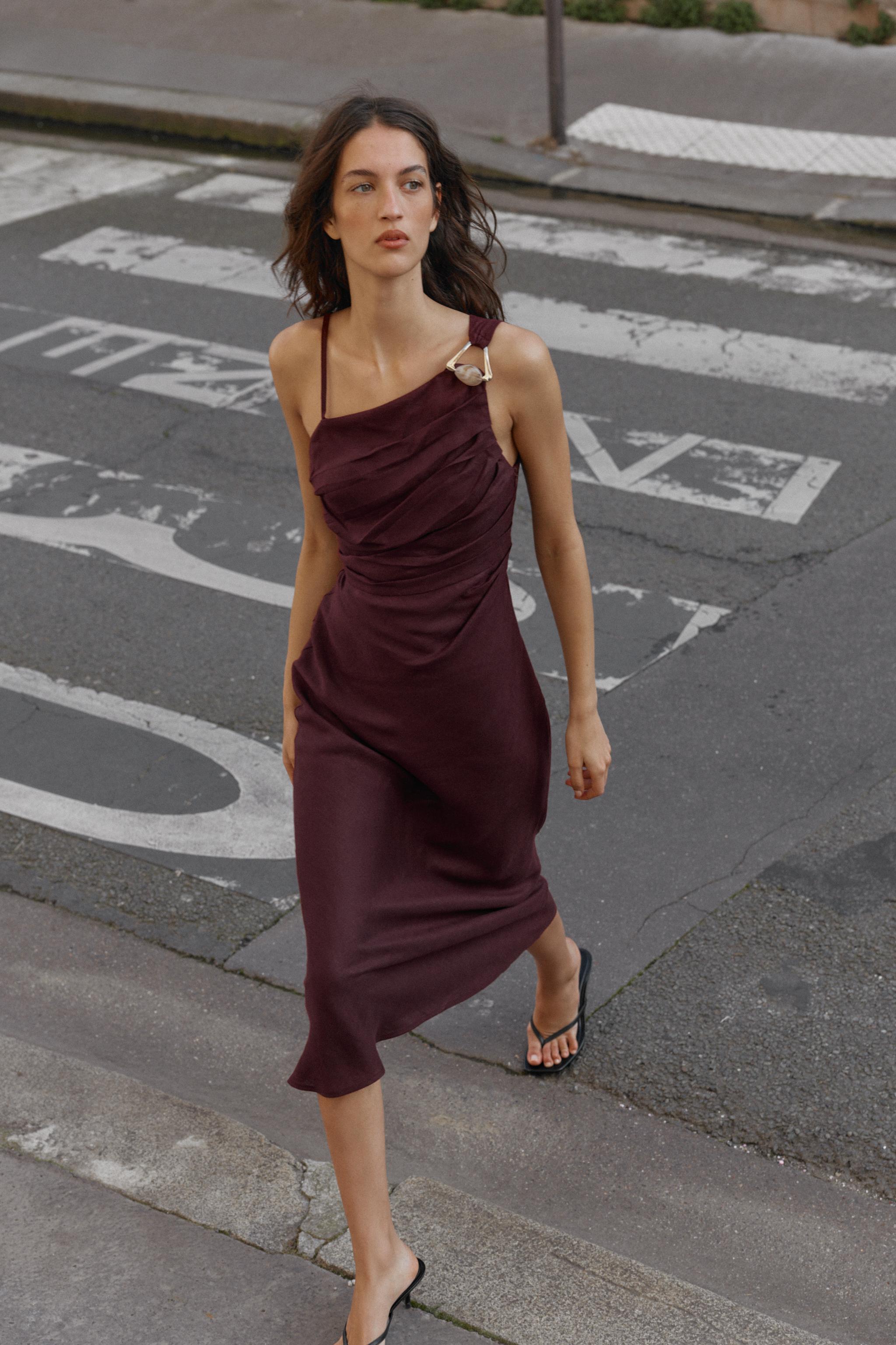 Asymmetric 100% Linen Midi Dress
