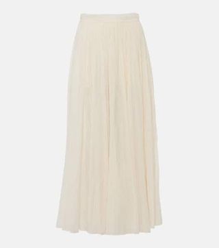 Plissé Cotton-Blend Maxi Skirt