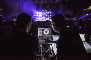 Left to right: L-ISA Labs engineer Carlos Mosquera and alt-J FOH engineer Lance Reynolds manning the L-ISA controller during the show