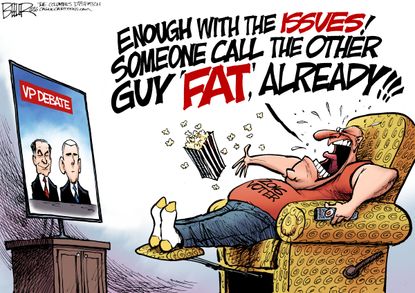 Political cartoon U.S. 2016 election Vice President debate watchers