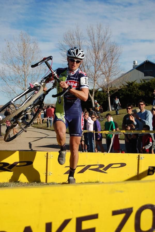 Well, at least I look fast. Lauren Hall leaps the barriers in her first 'cross race.