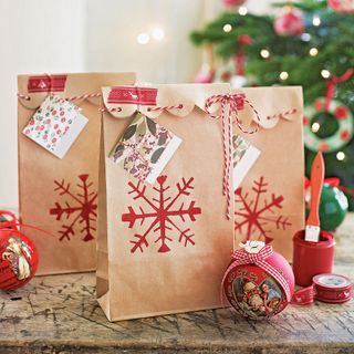 DIY Christmas decor with brown paper gift bags