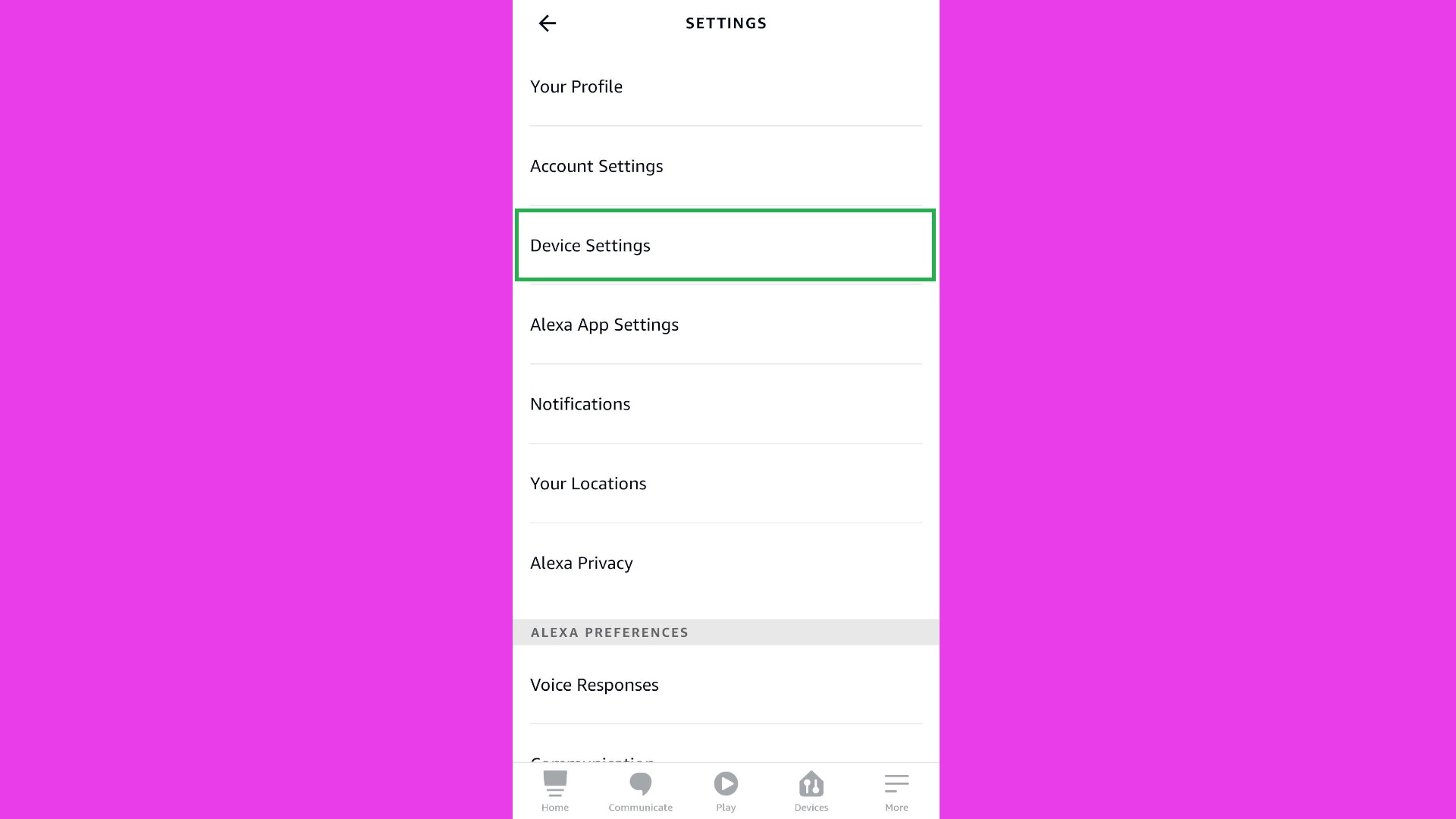 How to change Alexa's voice step 3: Tap "Device settings"