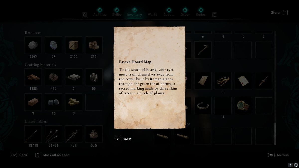 AC valhalla Essexe treasure hoard map locations
