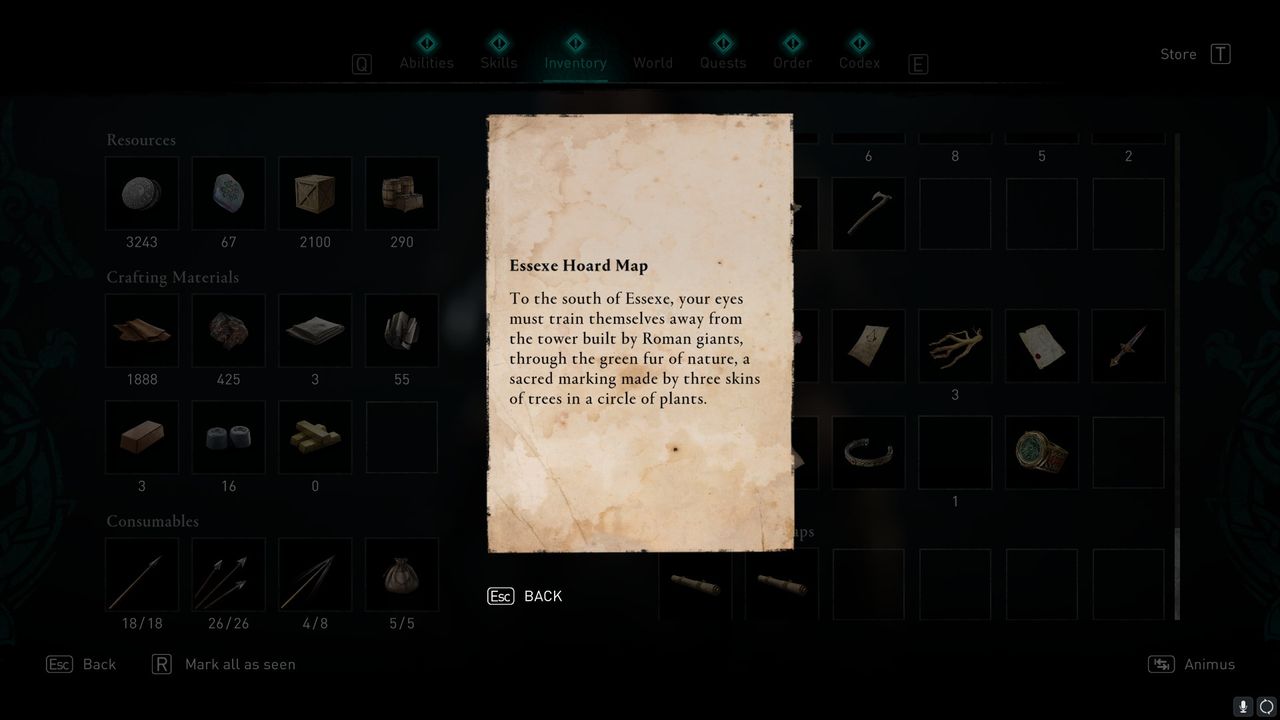 AC valhalla Essexe treasure hoard map locations