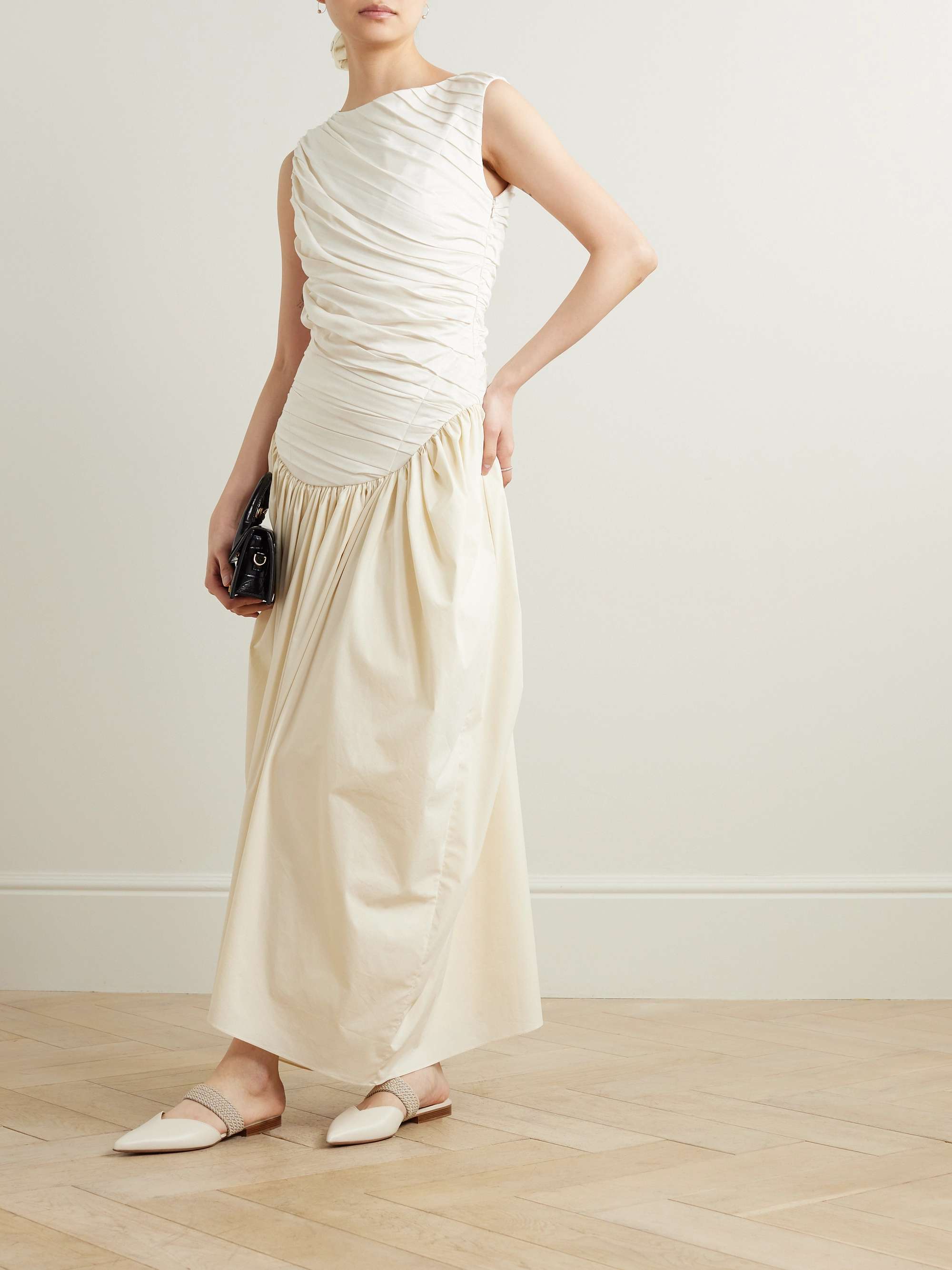 Ora Gathered Tencel™ Lyocell and Cotton-Blend Poplin and Jersey Midi Dress